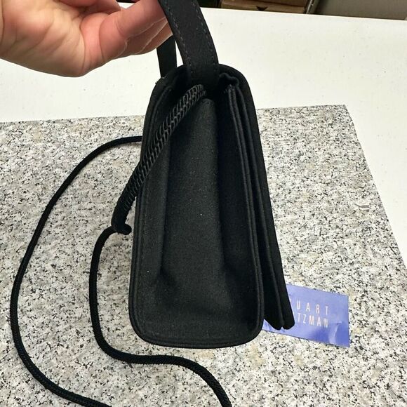 Stuart Weitzman Black Fabric Flap Evening Bag Vintage w/ detachable Strap - Picture 3 of 9